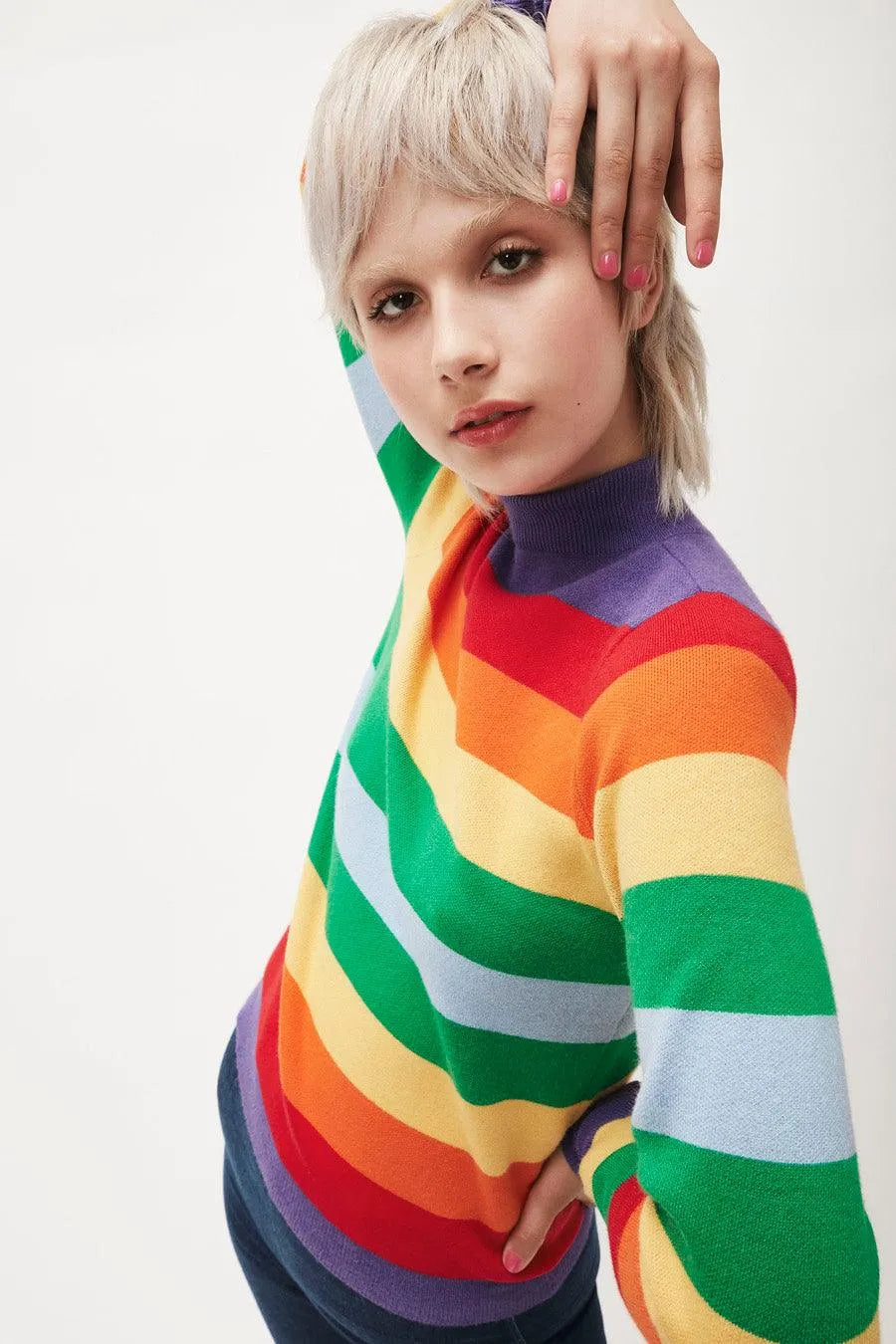 Jersey perkins rayas arcoiris - ECRU