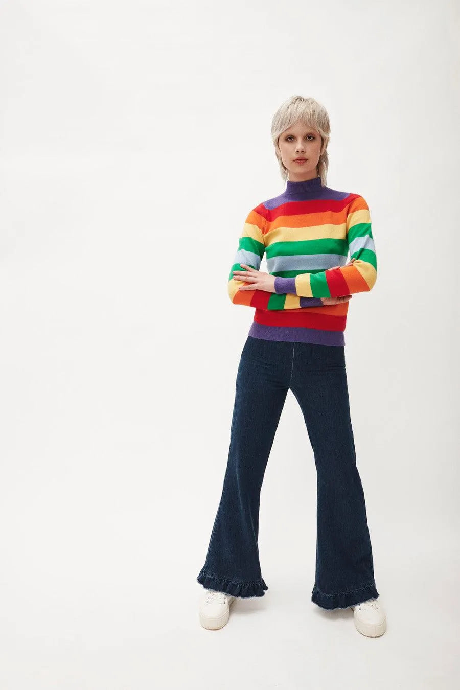 Jersey perkins rayas arcoiris - ECRU