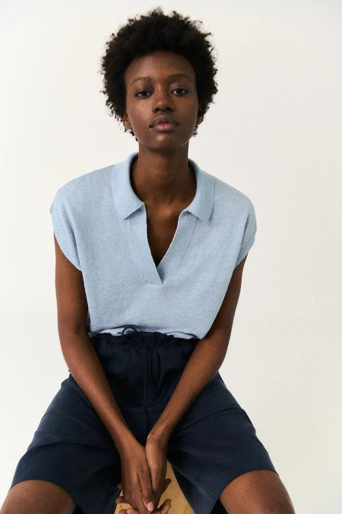 Jersey Poppy Dusty Blue - ECRU