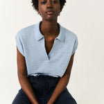 Jersey Poppy Dusty Blue - ECRU