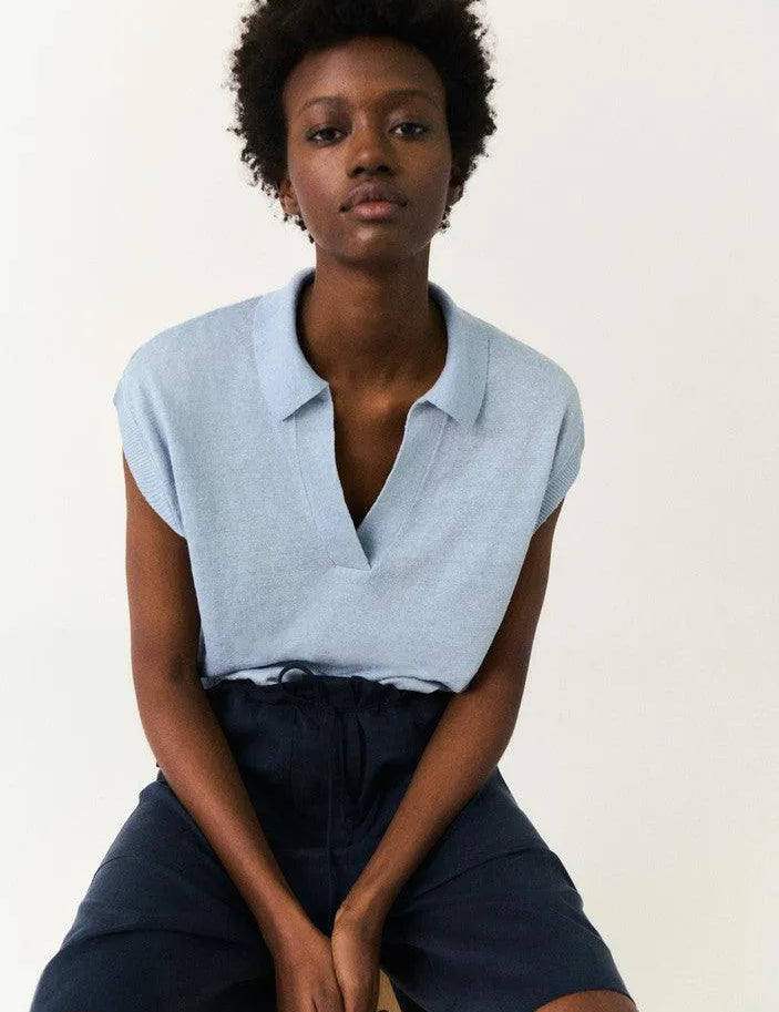 Jersey Poppy Dusty Blue - ECRU