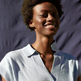 Jersey Poppy Dusty Blue - ECRU