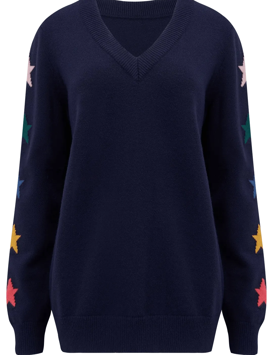 Jersey Renetta con cuello en V Azul marino, manga de estrella - ECRU