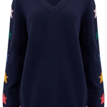 Jersey Renetta con cuello en V Azul marino, manga de estrella - ECRU