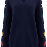 Jersey Renetta con cuello en V Azul marino, manga de estrella - ECRU