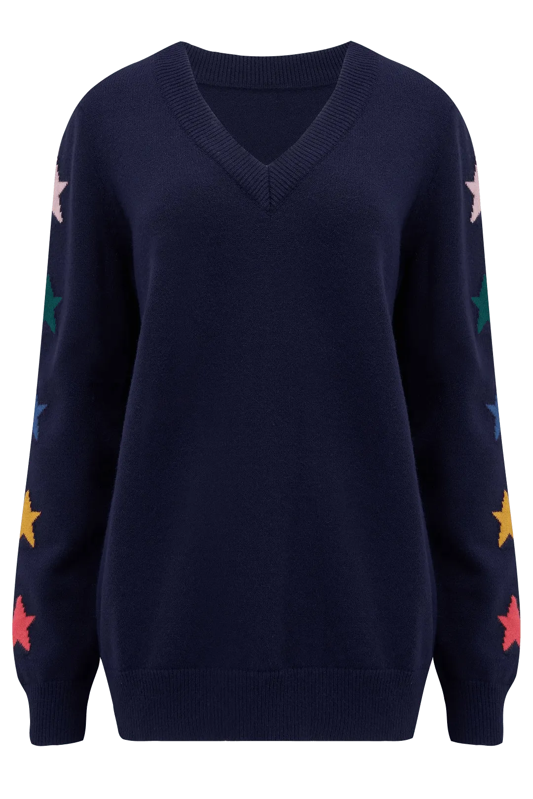 Jersey Renetta con cuello en V Azul marino, manga de estrella - ECRU