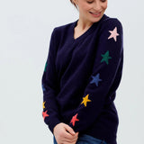 Jersey Renetta con cuello en V Azul marino, manga de estrella - ECRU