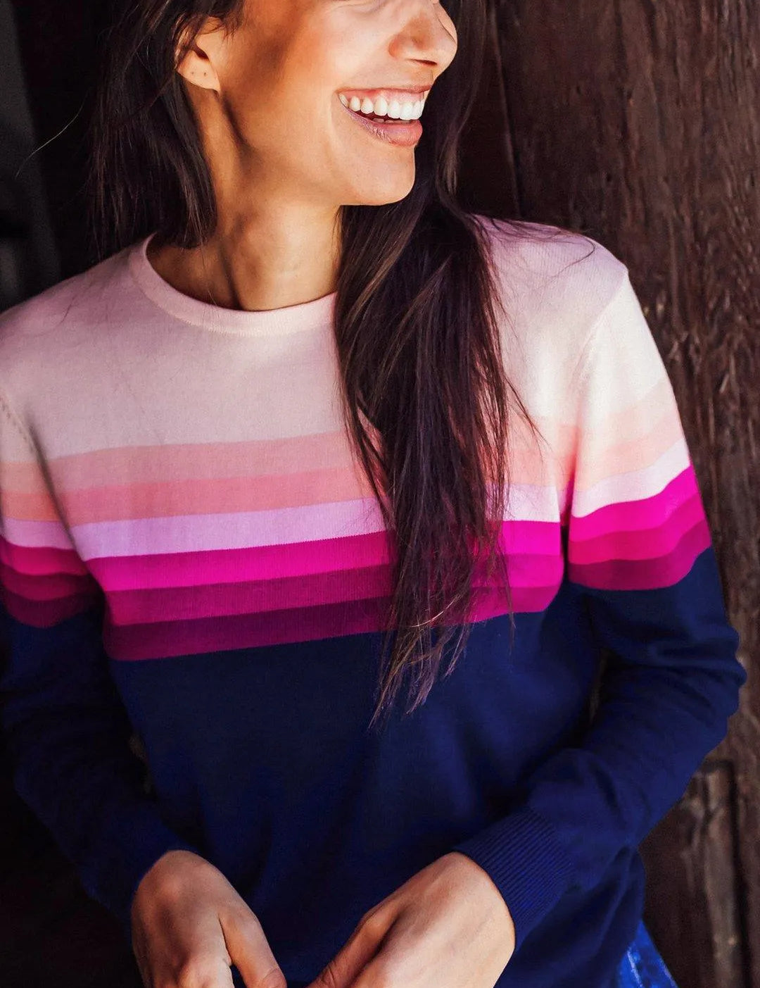 Jersey Rita Azul marino, rayas rosadas en degradado - ECRU
