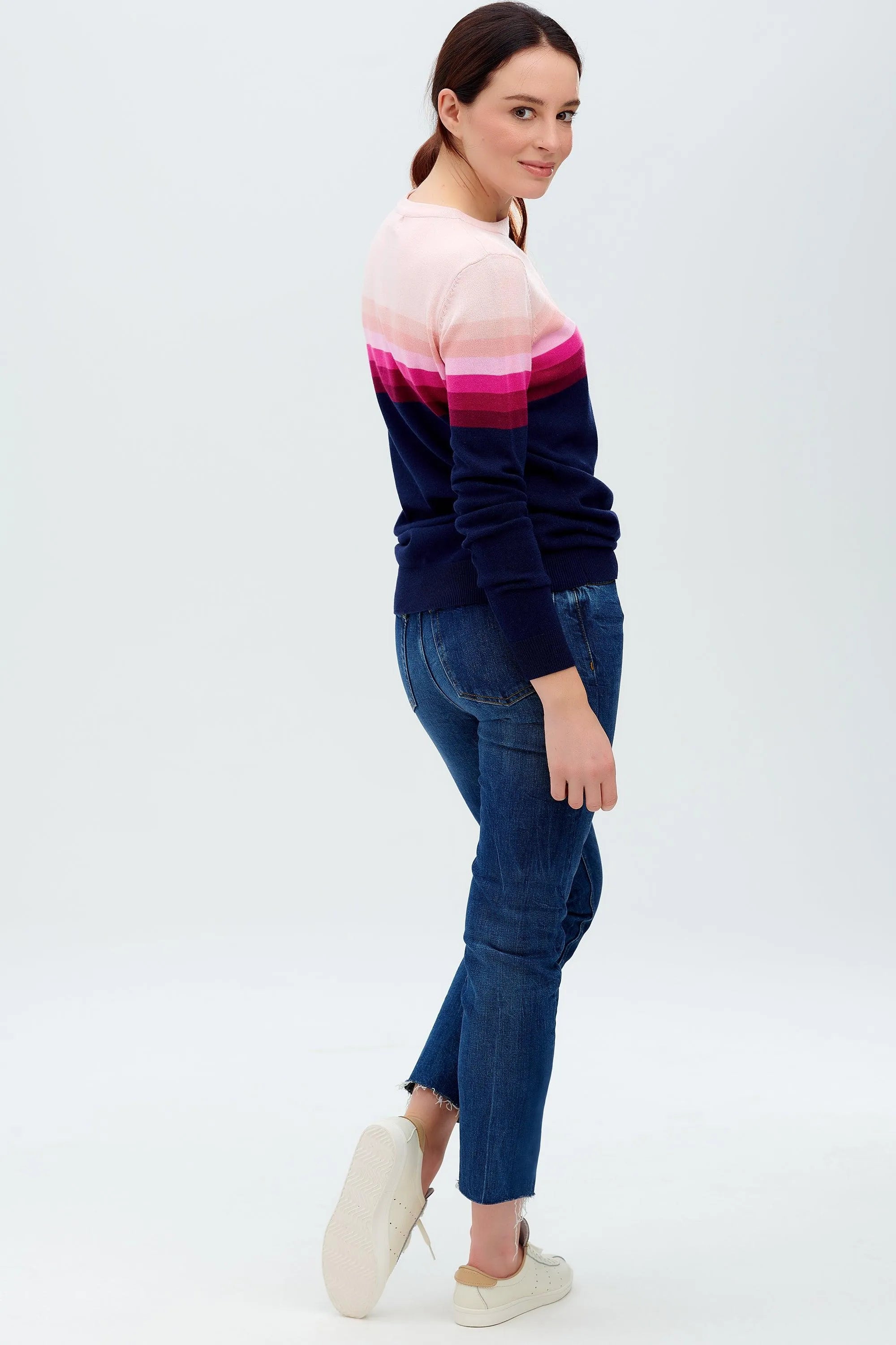 Jersey Rita Azul marino, rayas rosadas en degradado - ECRU