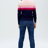 Jersey Rita Azul marino, rayas rosadas en degradado - ECRU