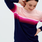 Jersey Rita Azul marino, rayas rosadas en degradado - ECRU