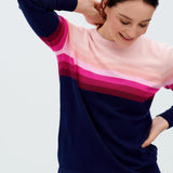 Jersey Rita Azul marino, rayas rosadas en degradado - ECRU