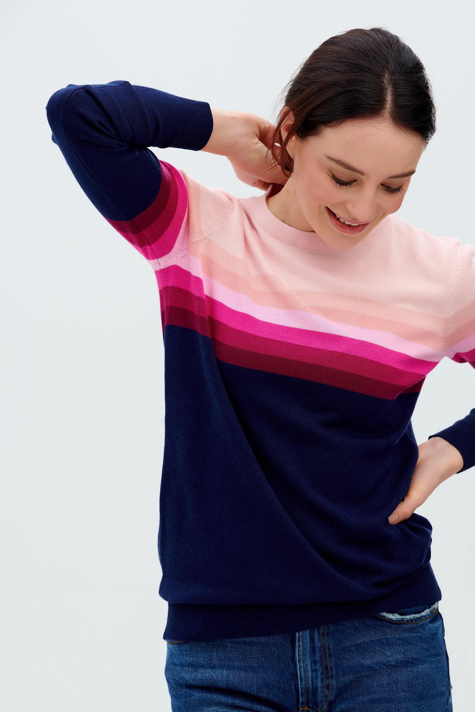 Jersey Rita Azul marino, rayas rosadas en degradado - ECRU