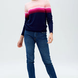 Jersey Rita Azul marino, rayas rosadas en degradado - ECRU