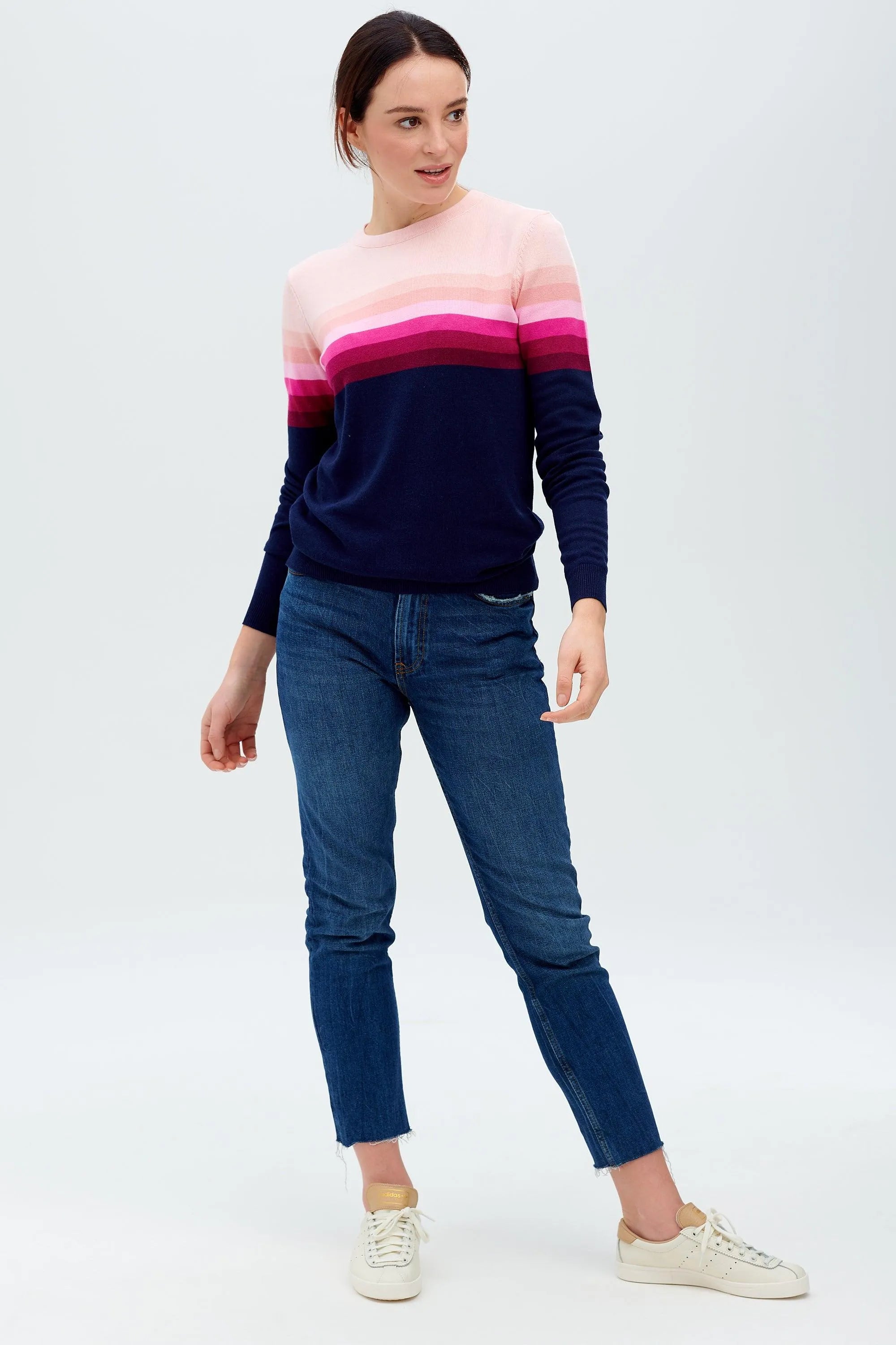 Jersey Rita Azul marino, rayas rosadas en degradado - ECRU
