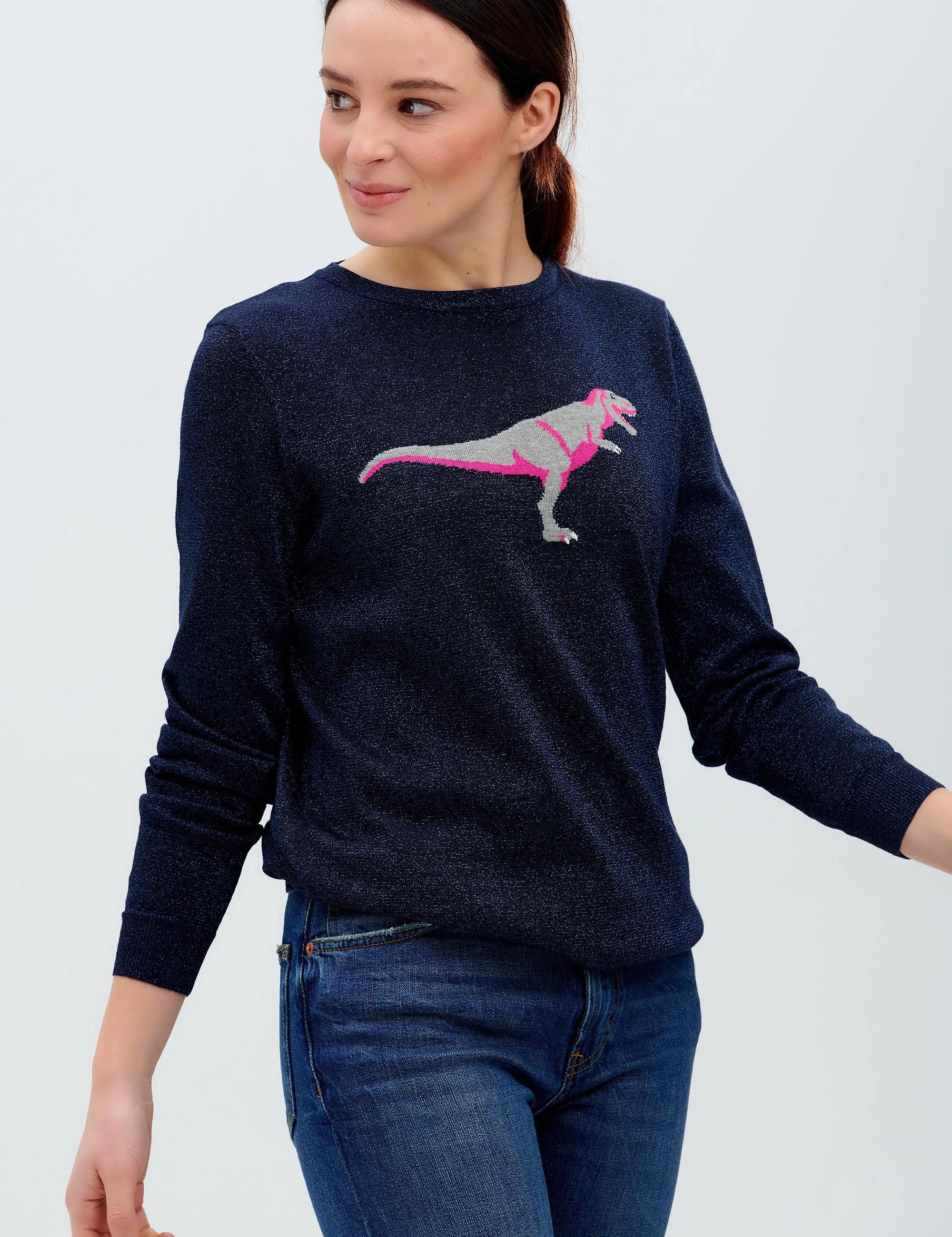 Jersey Rita Navy, Sparkle T-Rex - ECRU