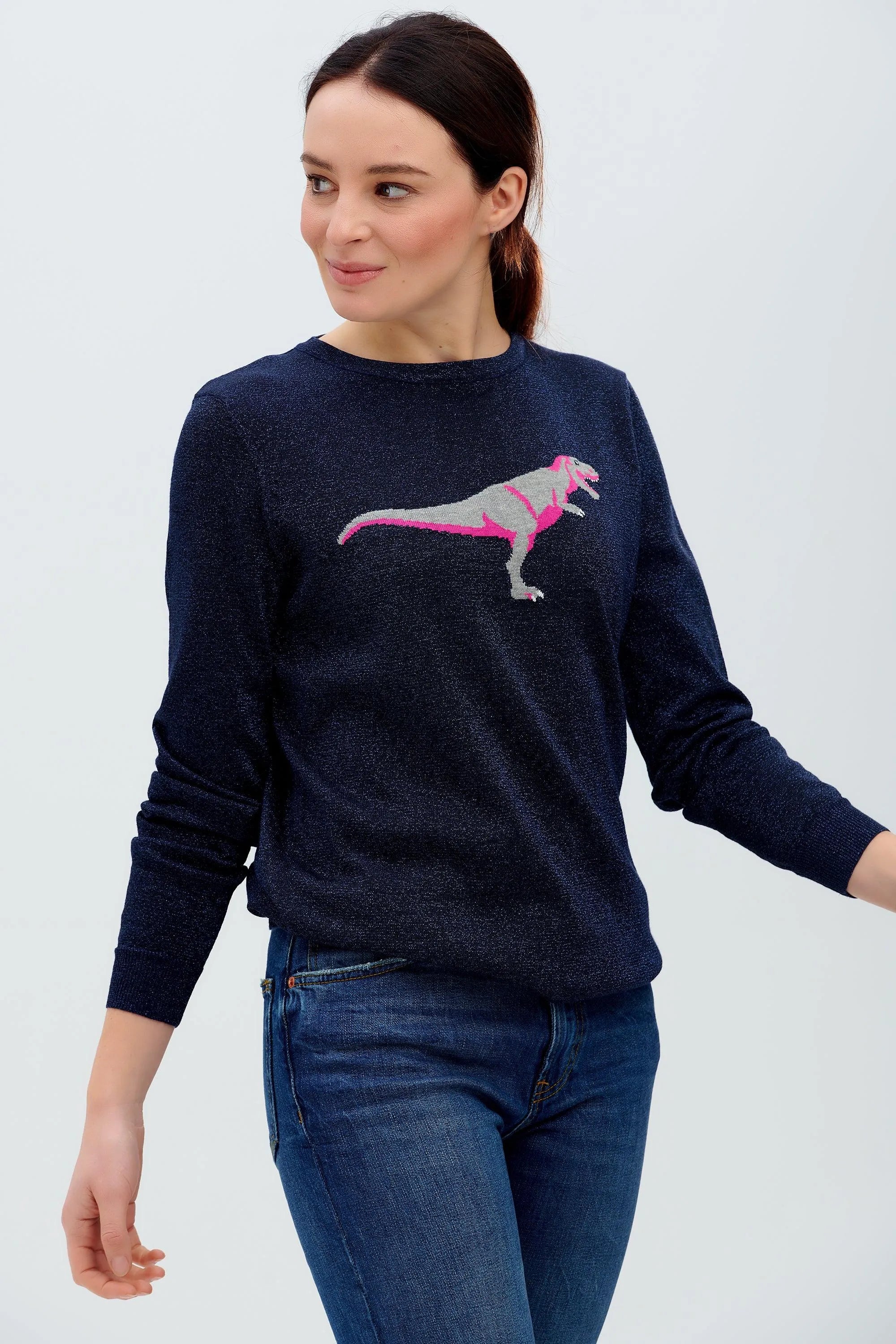 Jersey Rita Navy, Sparkle T-Rex - ECRU