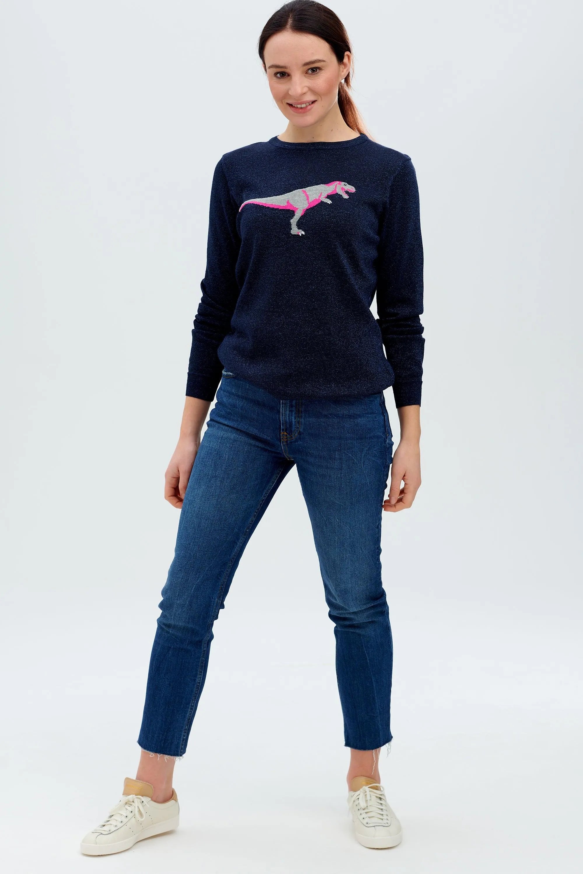 Jersey Rita Navy, Sparkle T-Rex - ECRU