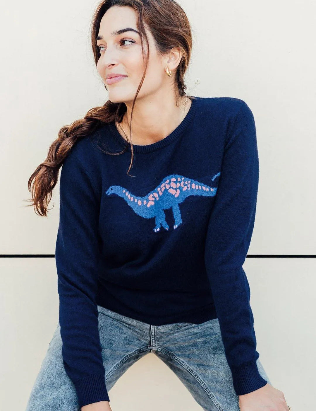 Jersey Stacey Azul marino, Diplodocus Delight - ECRU