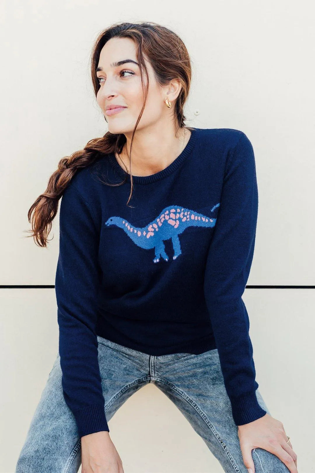 Jersey Stacey Azul marino, Diplodocus Delight - ECRU