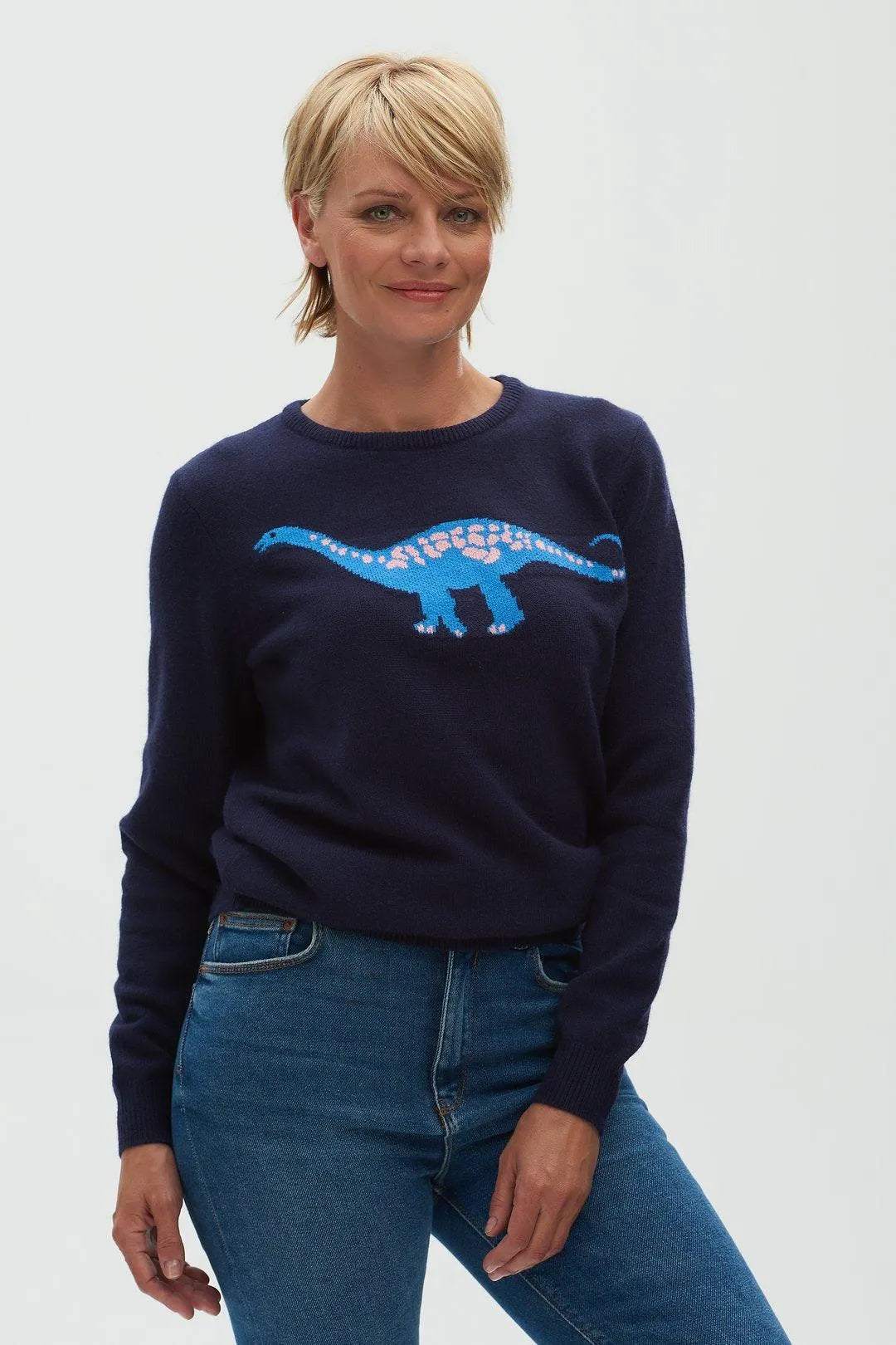 Jersey Stacey Azul marino, Diplodocus Delight - ECRU