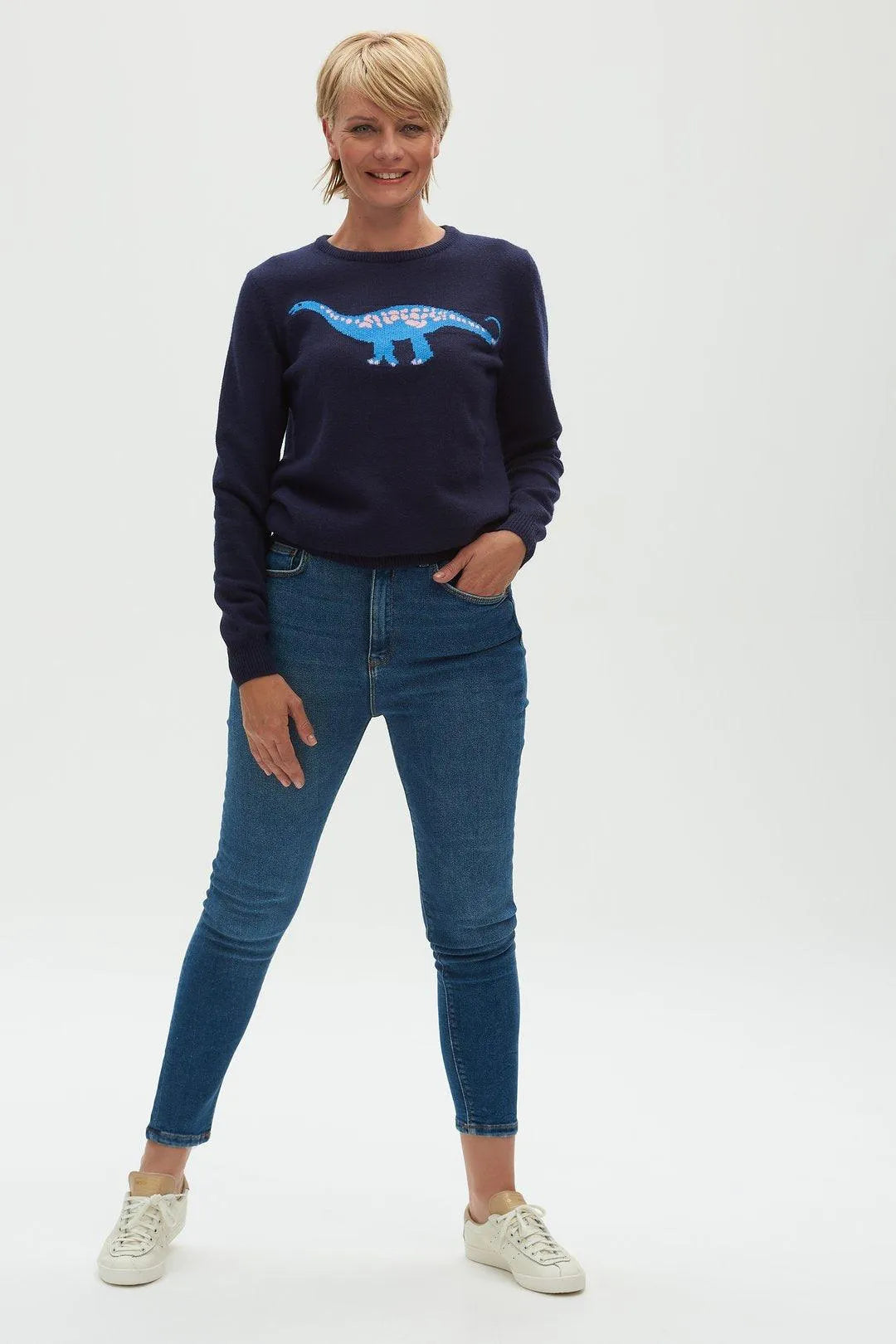Jersey Stacey Azul marino, Diplodocus Delight - ECRU