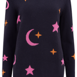 Jersey Stacey Azul marino, estrellas y lunas - ECRU