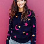 Jersey Stacey Azul marino, estrellas y lunas - ECRU