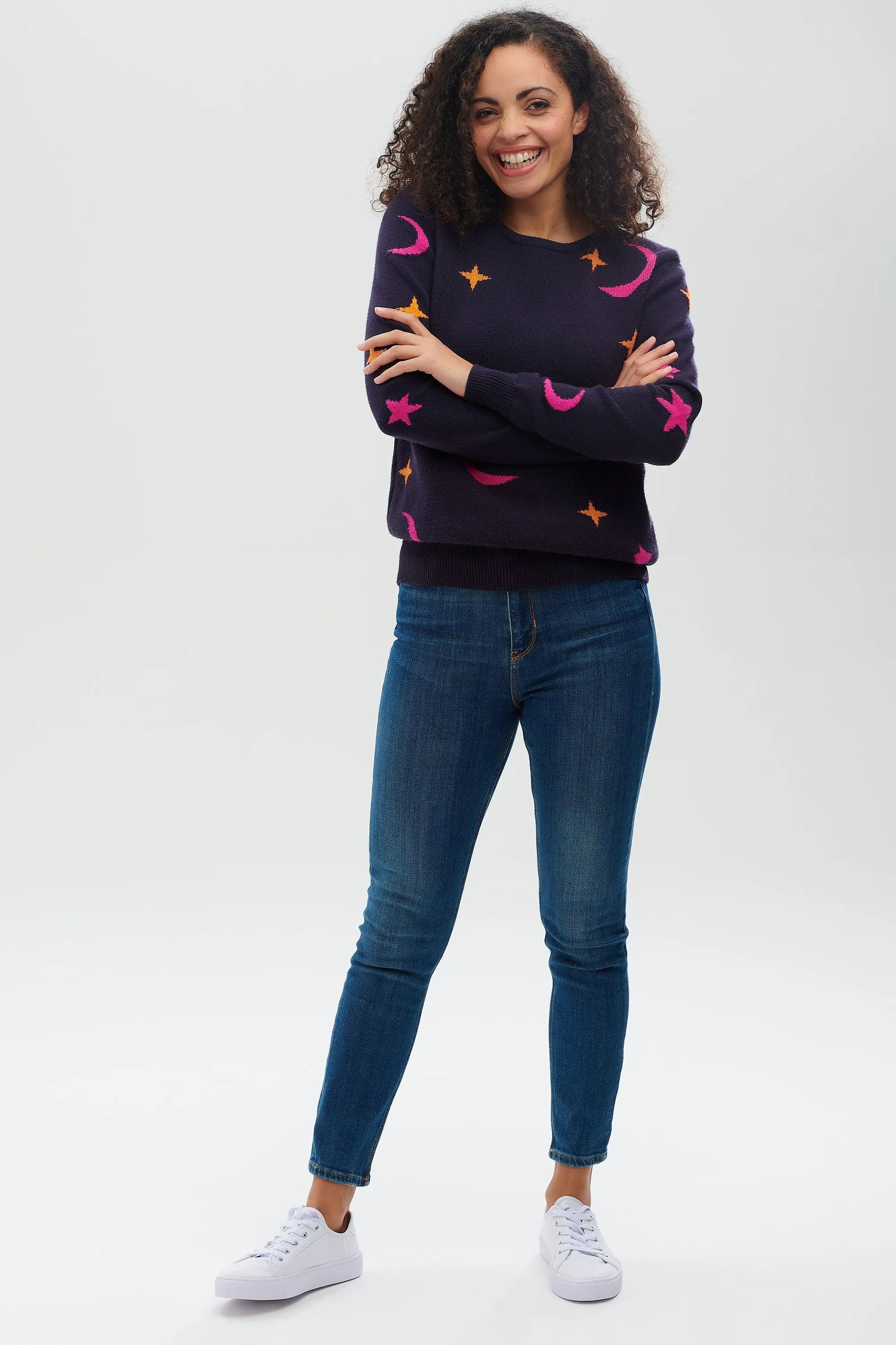 Jersey Stacey Azul marino, estrellas y lunas - ECRU