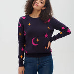 Jersey Stacey Azul marino, estrellas y lunas - ECRU