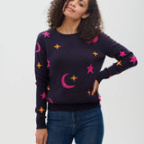 Jersey Stacey Azul marino, estrellas y lunas - ECRU