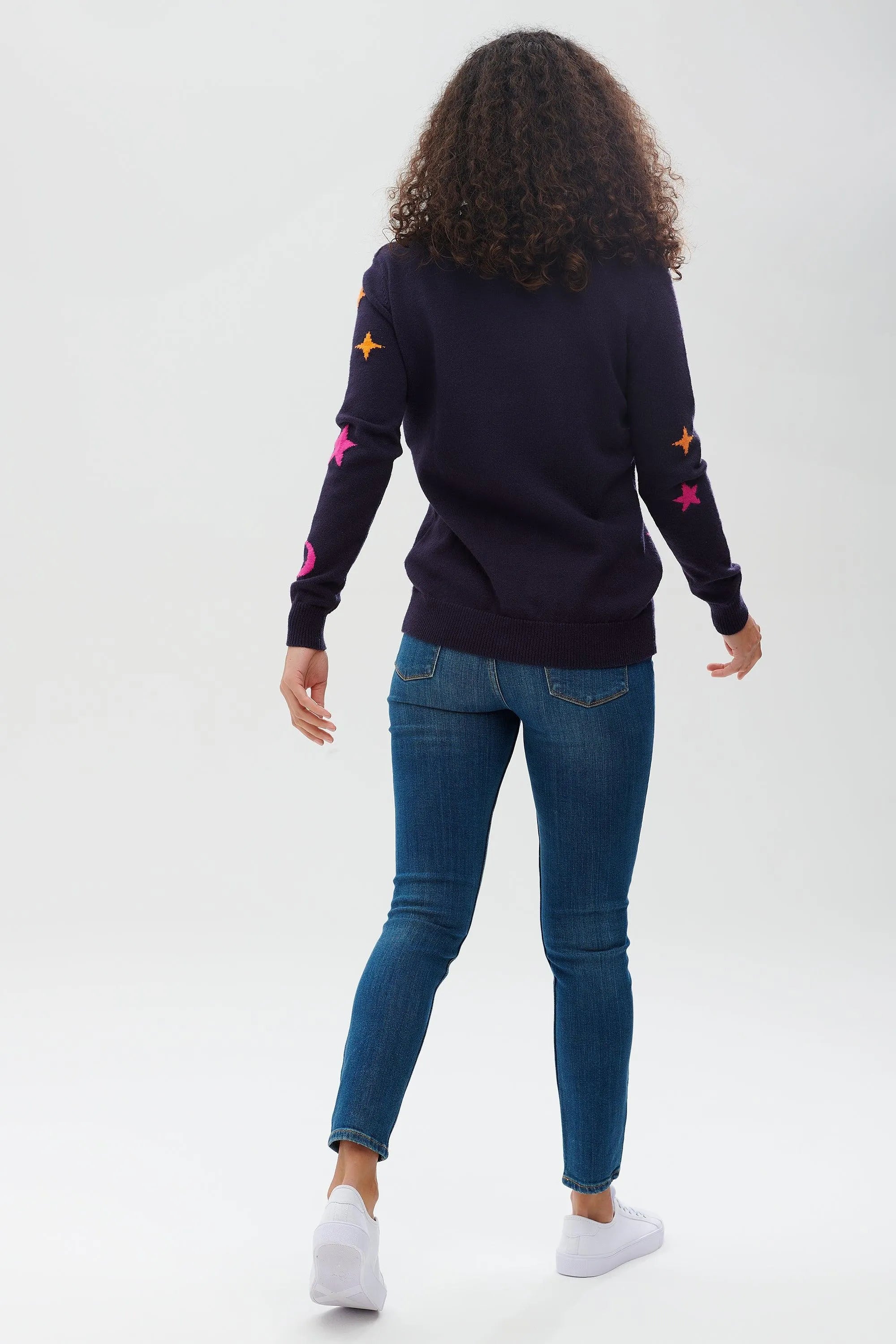 Jersey Stacey Azul marino, estrellas y lunas - ECRU