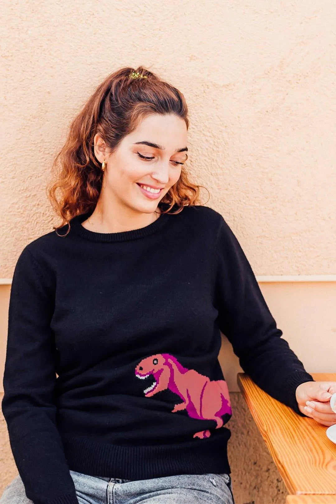 Jersey Stacey Negro T-rex Pop - ECRU