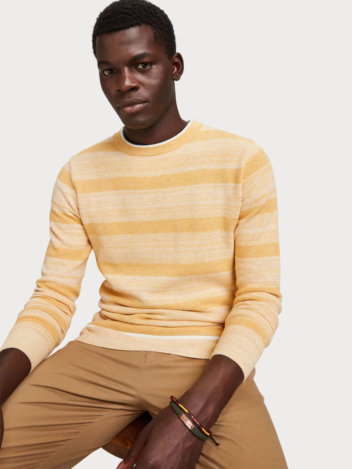 Jersey texturizado de cuello redondo - ECRU