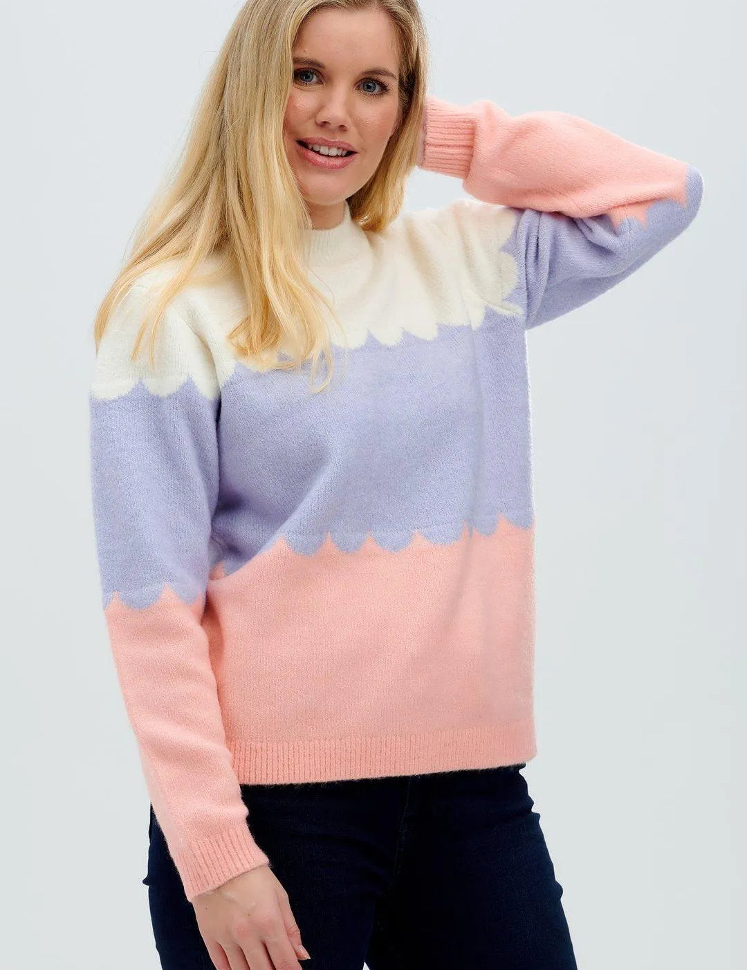 Jersey Vivian Multicolor, Rayas festoneadas - ECRU