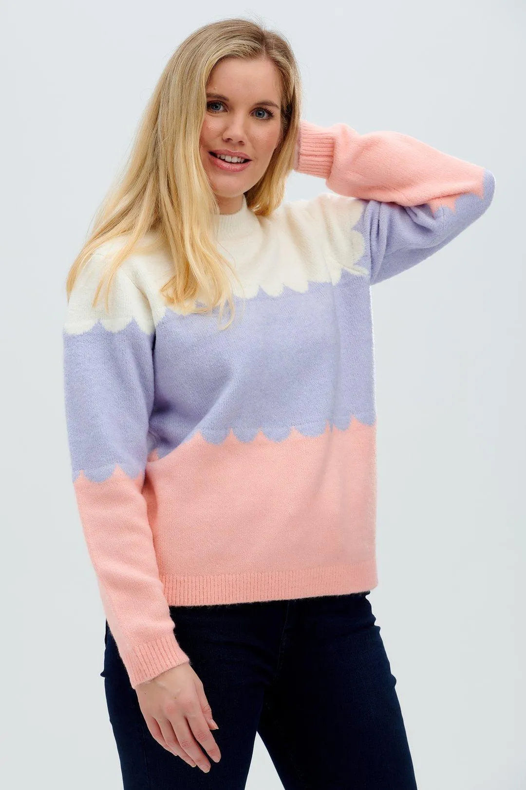 Jersey Vivian Multicolor, Rayas festoneadas - ECRU