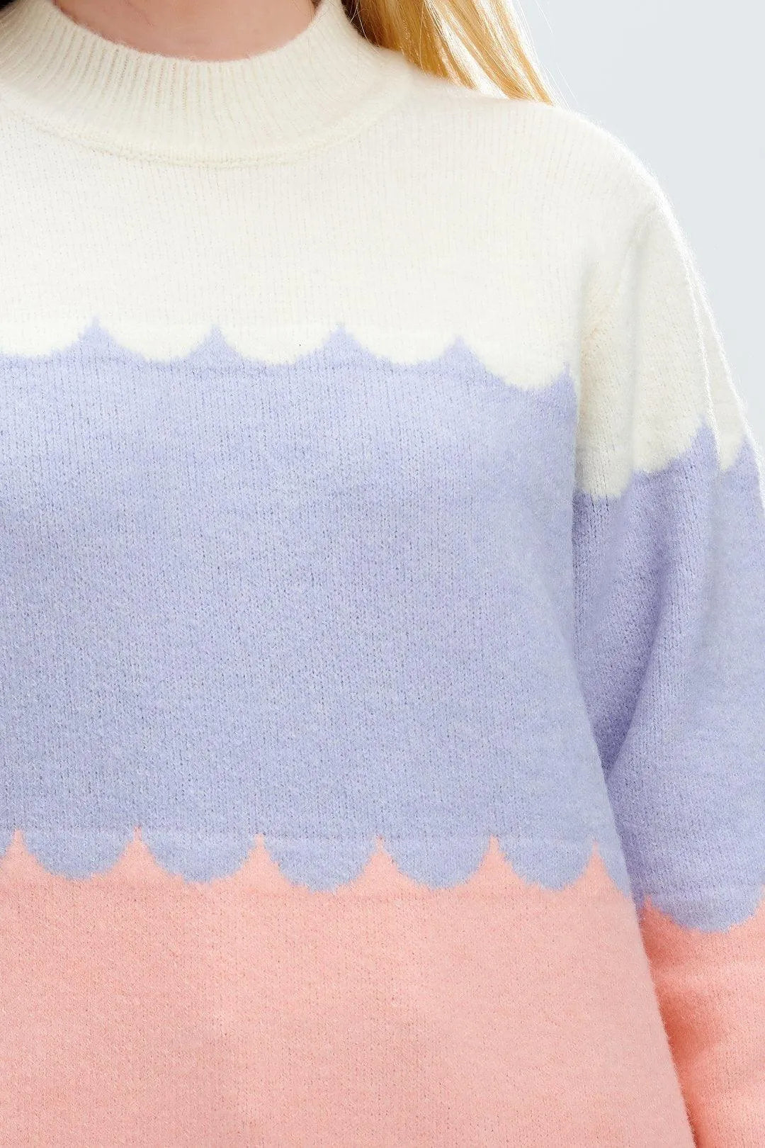 Jersey Vivian Multicolor, Rayas festoneadas - ECRU