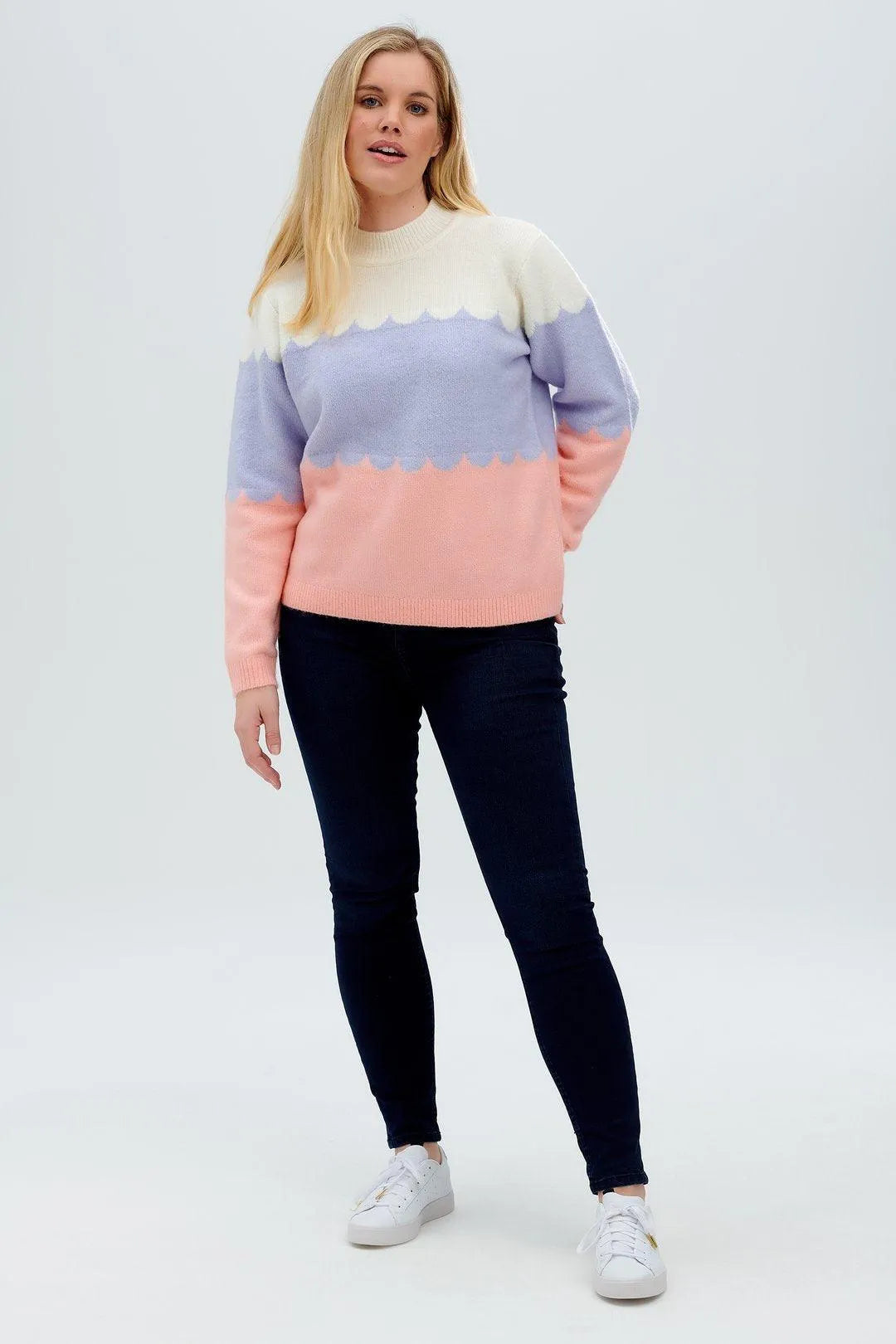 Jersey Vivian Multicolor, Rayas festoneadas - ECRU