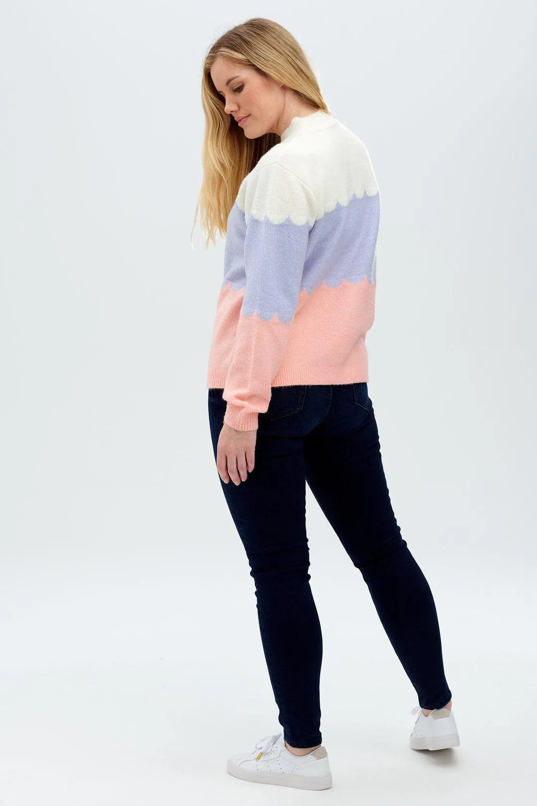 Jersey Vivian Multicolor, Rayas festoneadas - ECRU