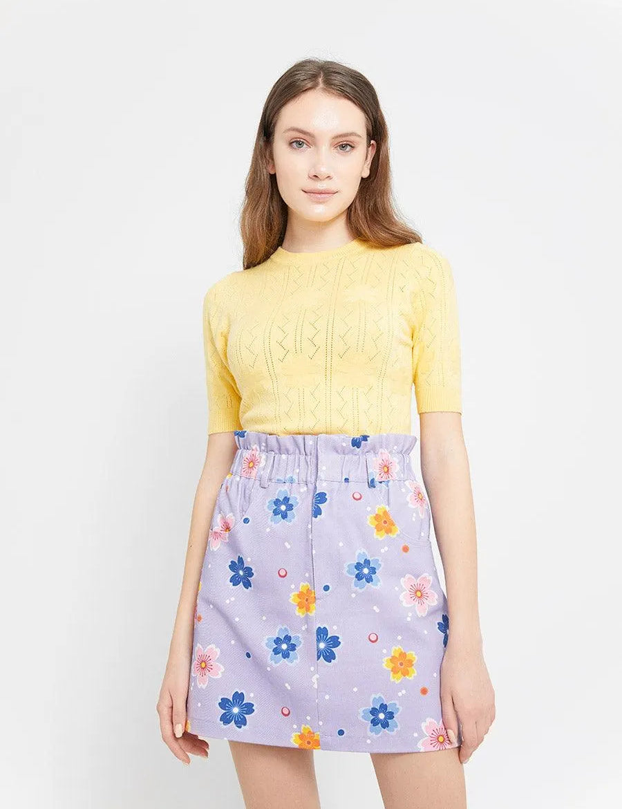 Minifalda Denim Flores - ECRU