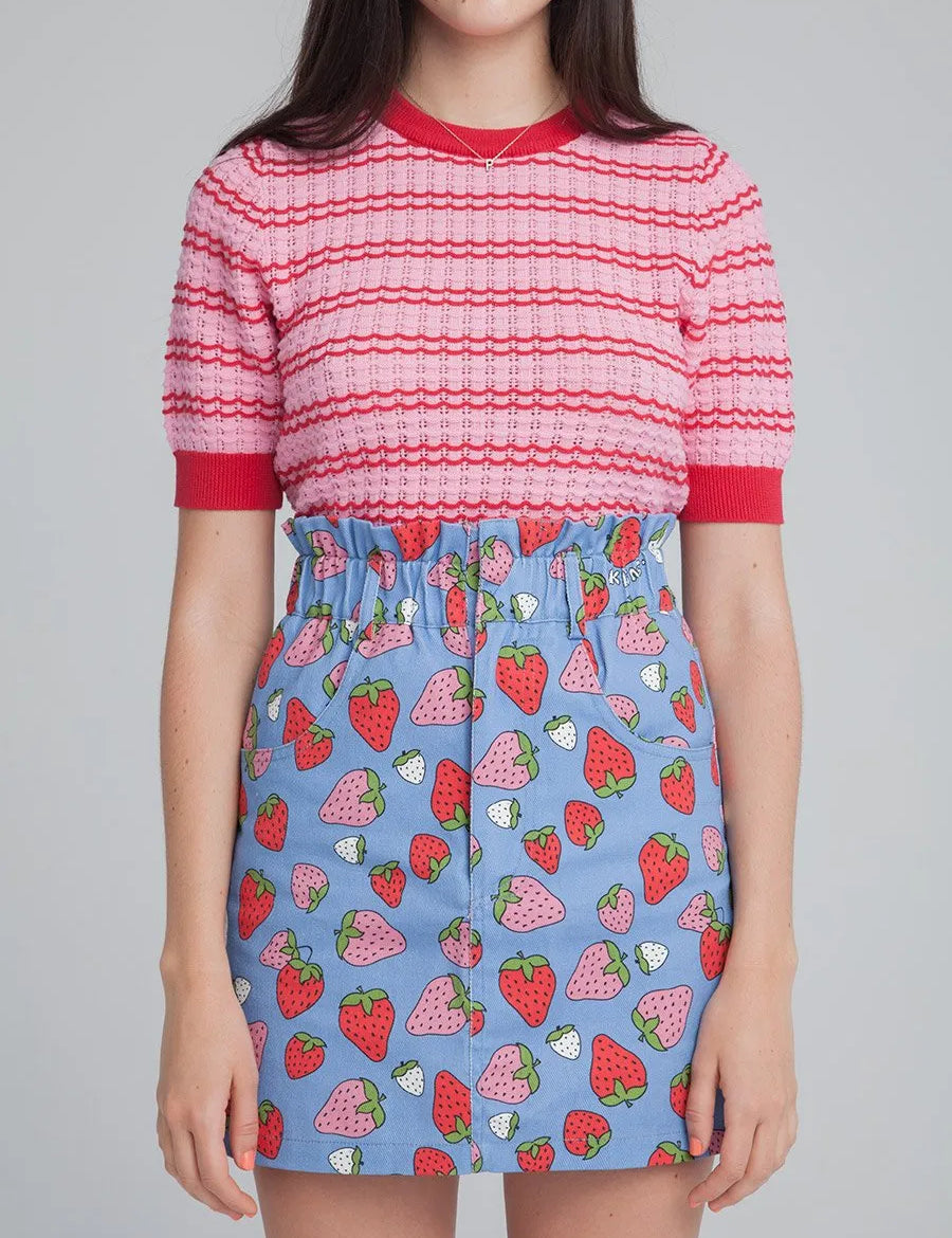 Minifalda Denim Fresas - ECRU
