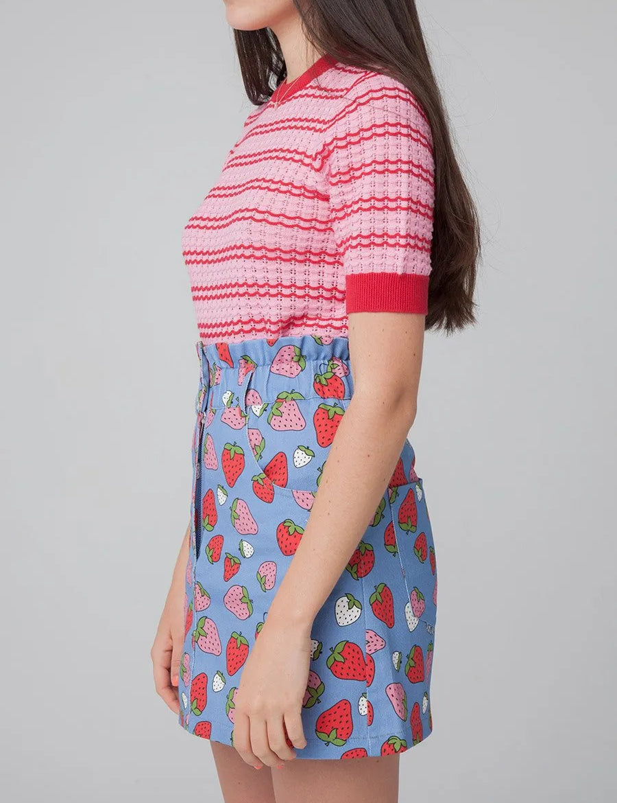 Minifalda Denim Fresas - ECRU