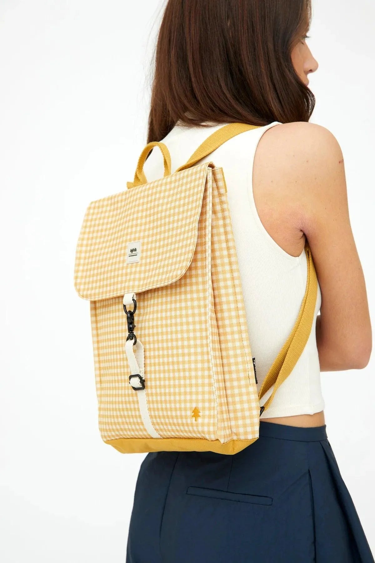 Mochila Lefrik Handy Mini Vichy Mustard - ECRU