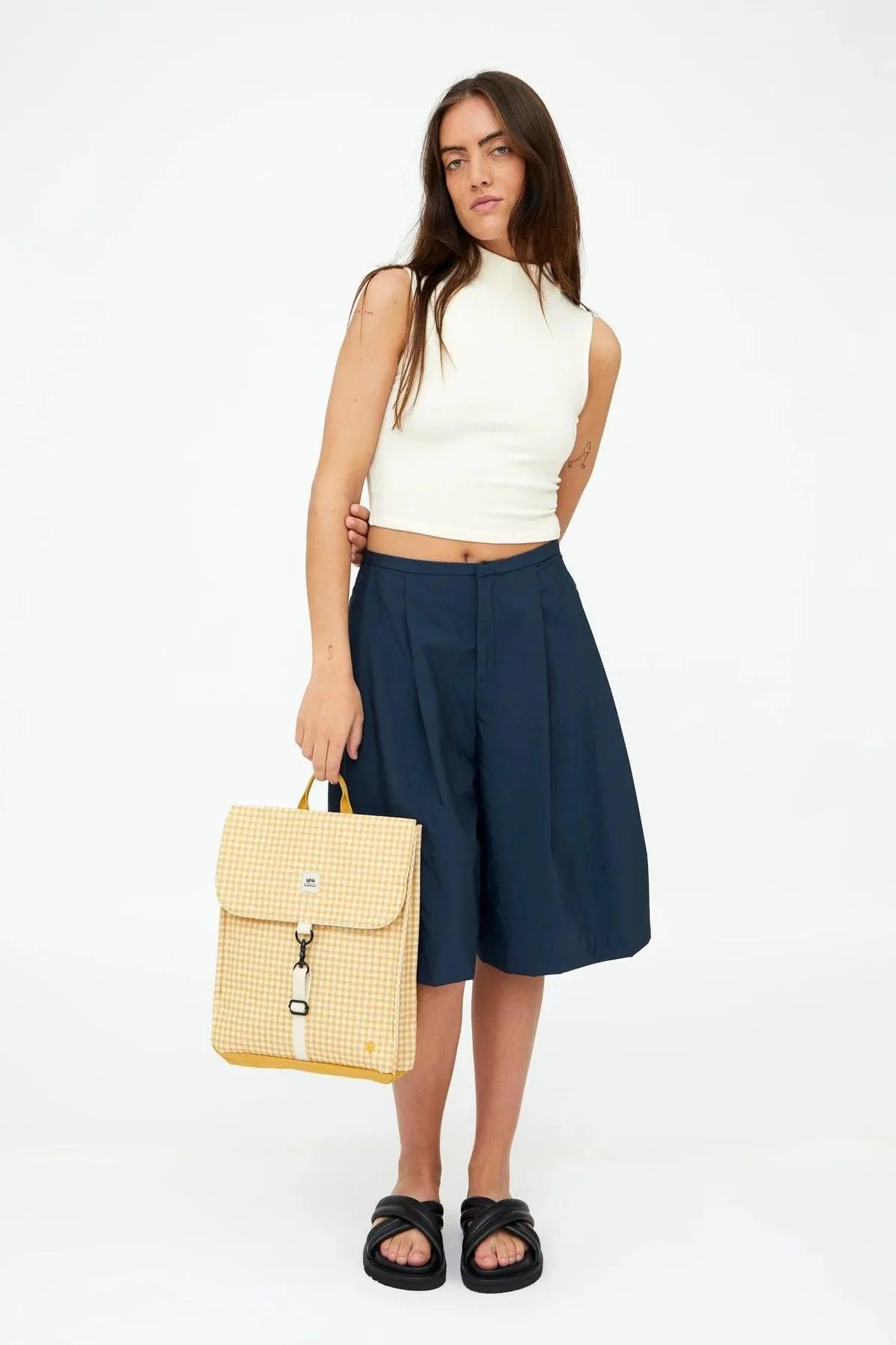 Mochila Lefrik Handy Mini Vichy Mustard - ECRU