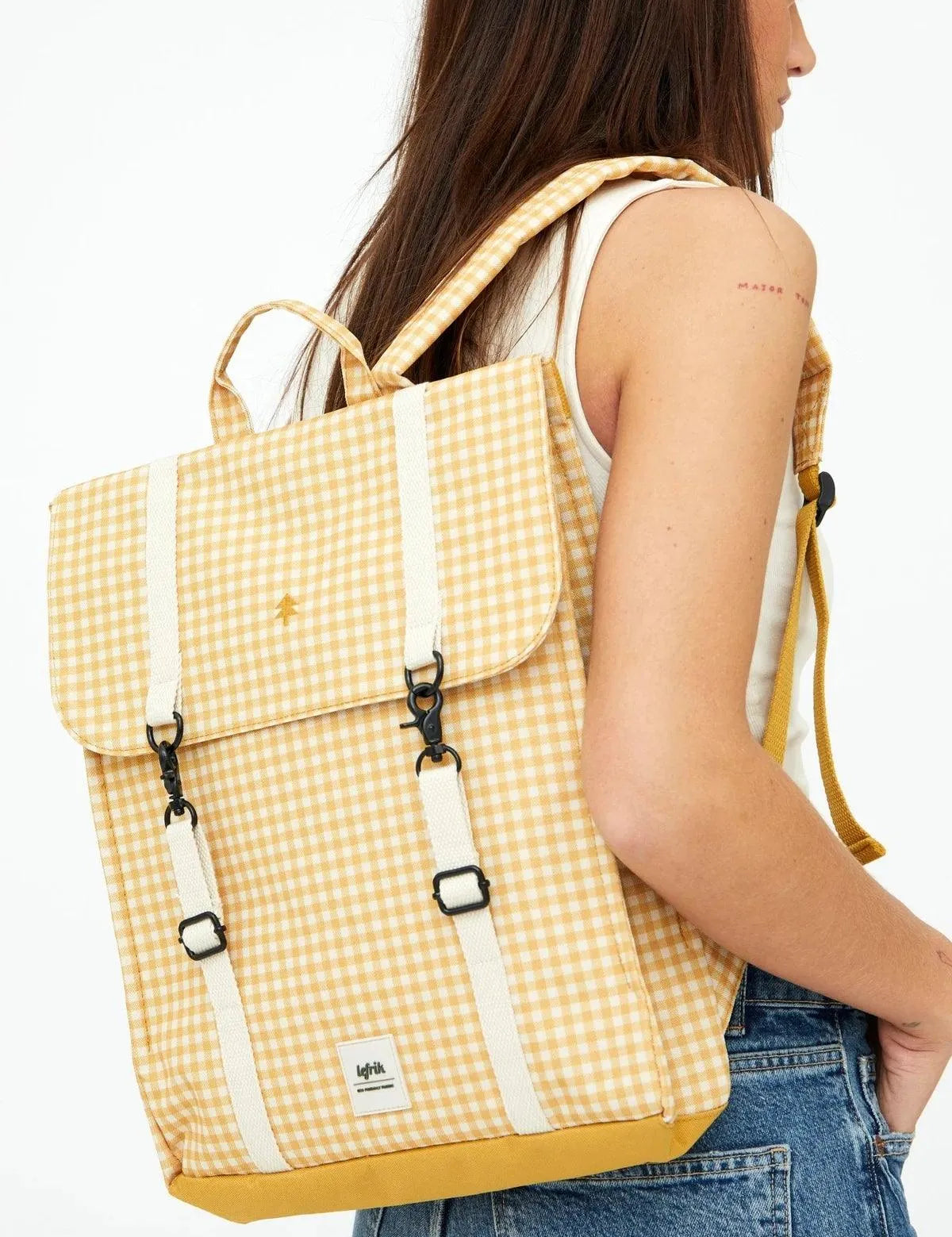 Mochila Lefrik Handy Vichy Mustard - ECRU
