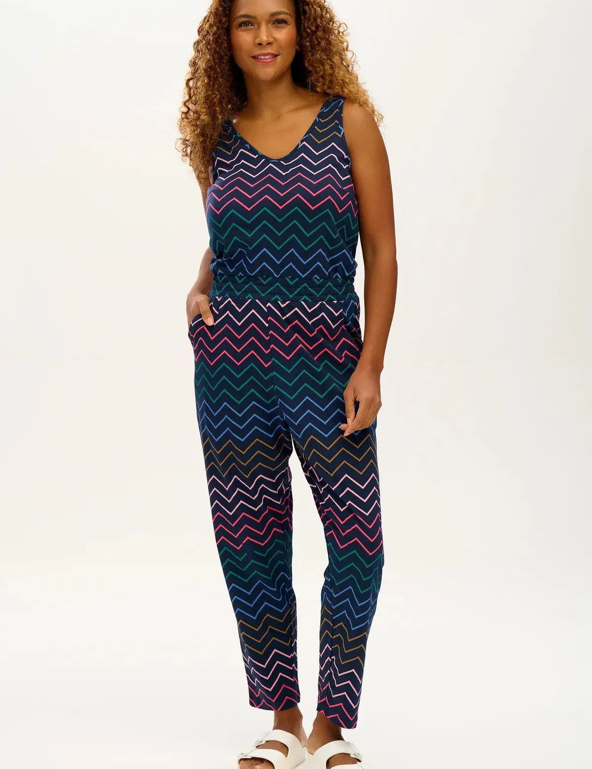 Mono Sugarhill Dina Navy Multi Chevron Stripe - ECRU