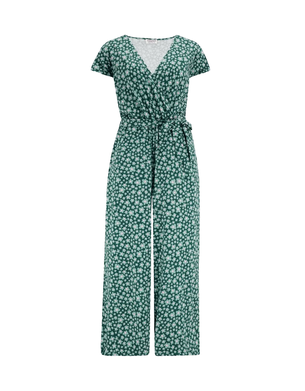 Mono Sugarhill Katrina Cropped Jersey Dark Green Field of Daisies - ECRU