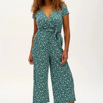 Mono Sugarhill Katrina Cropped Jersey Dark Green Field of Daisies - ECRU