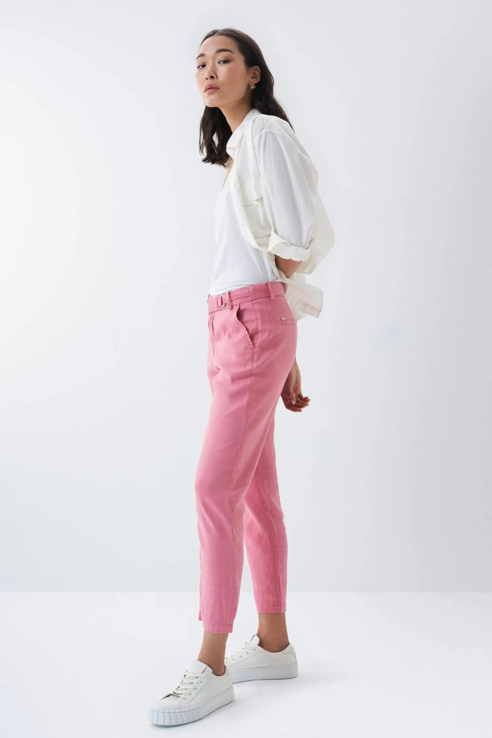 Pantalón Chino Cropped Slim de color rosa - ECRU