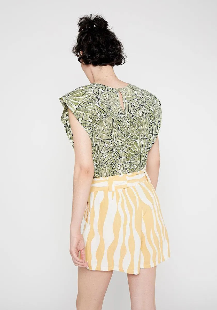 Pantalón corto amplio con cinturón estampado de cebra - ECRU